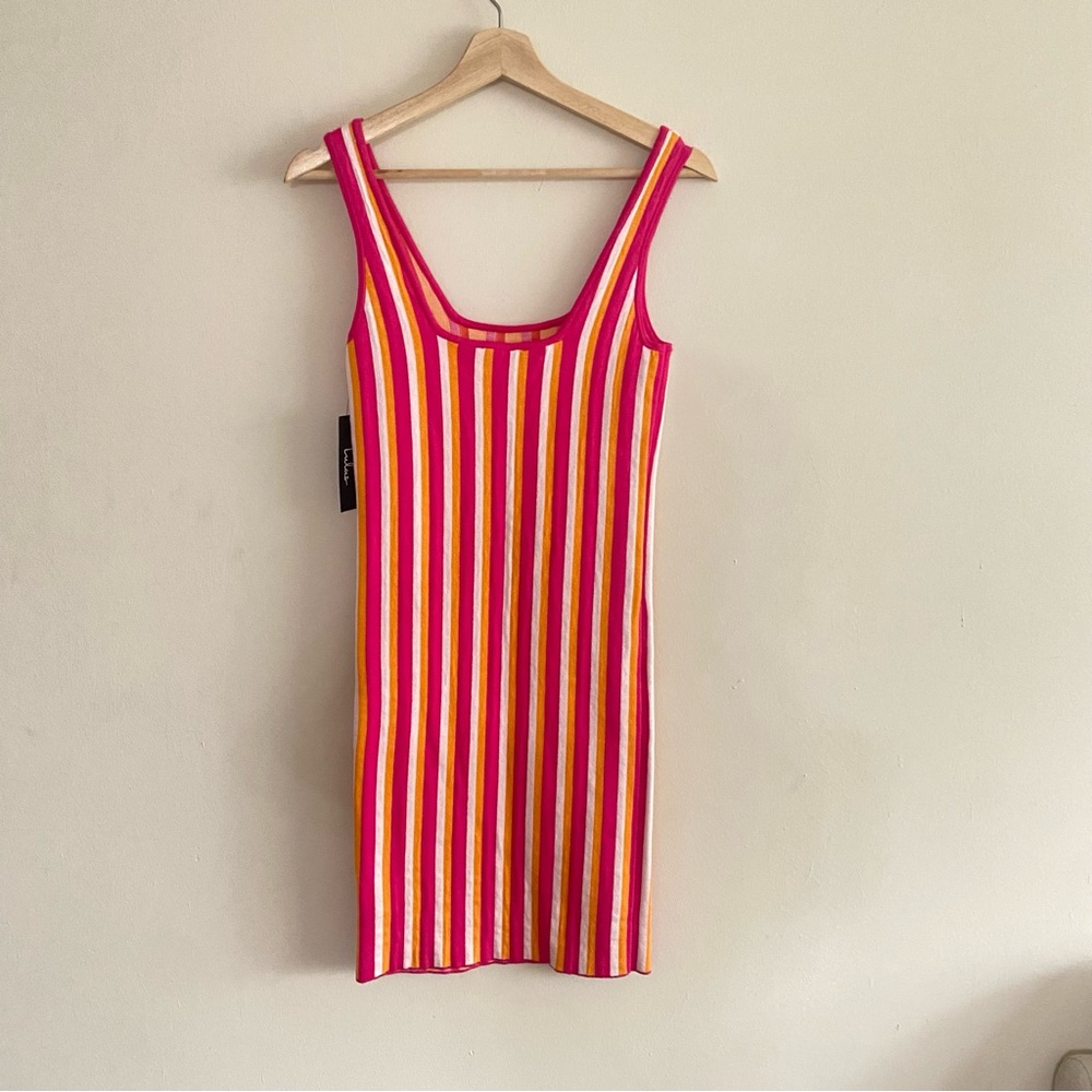 Lulus Nayeli Hot Pink Multi Striped Sleeveless Bodycon Sweater Dress - M - Picture 10 of 13